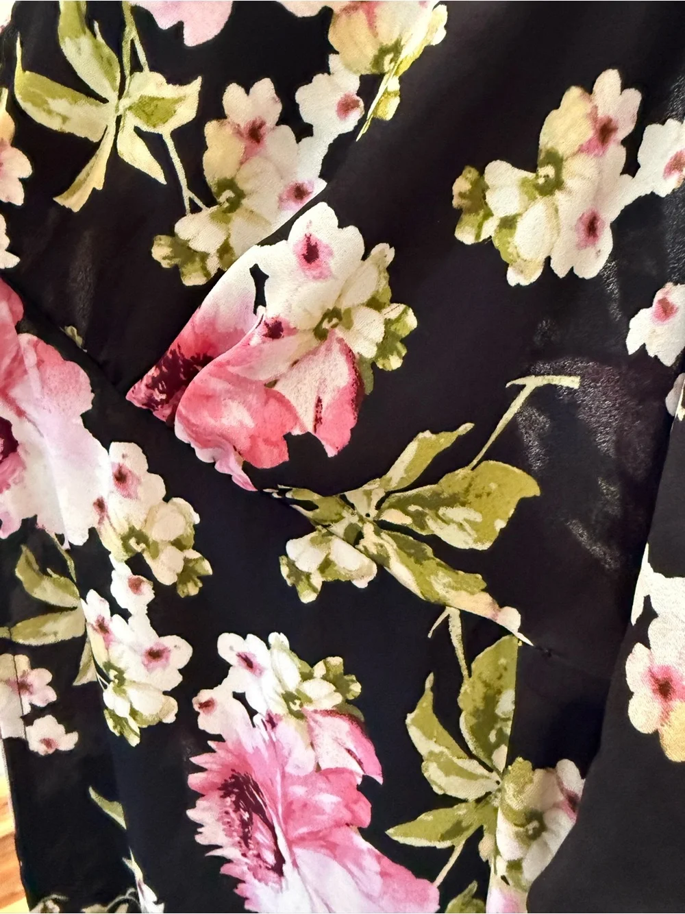 Black white Floral 1X  Swim Coverup with Pink Blooms  This doubles as a duster